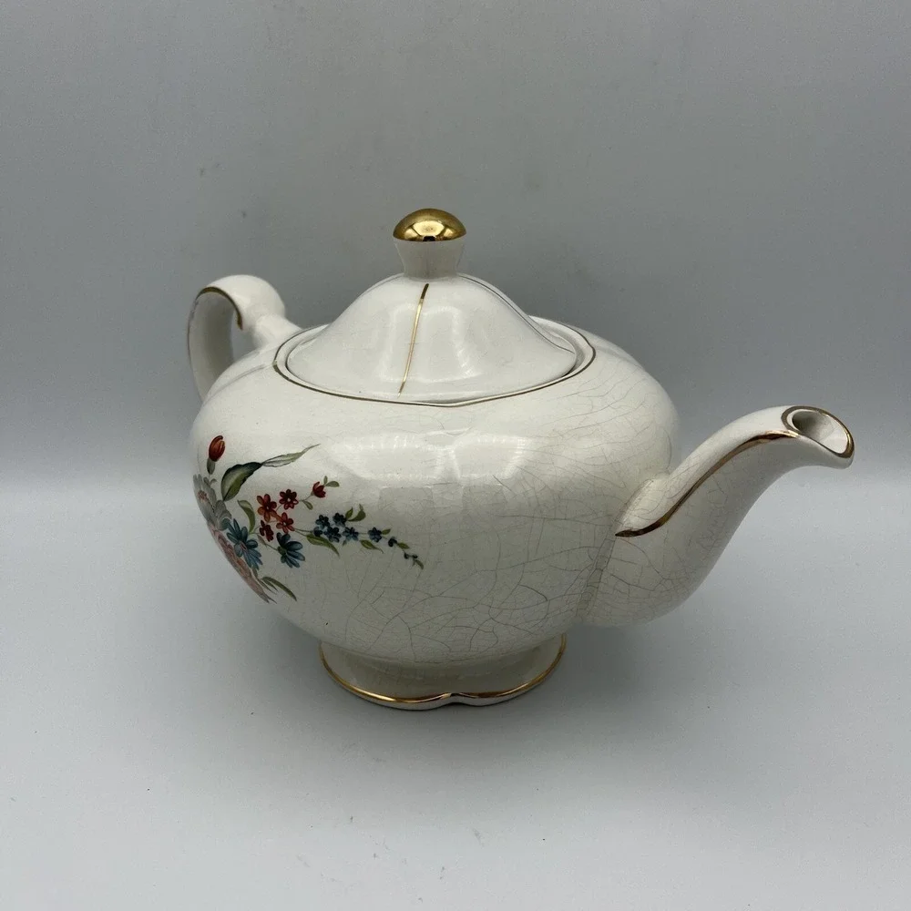 Vintage Ellgreave Wood & Sons Teapot Lid Floral Gold Trim Heatmaster England 4 C